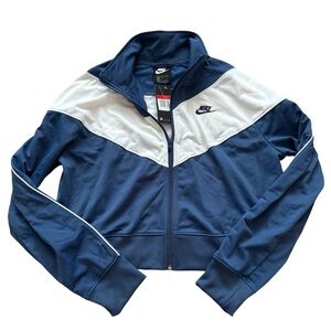 NWT Nike Sportswear Heritage Track Jacket Cropped Women’s Large Blue And White